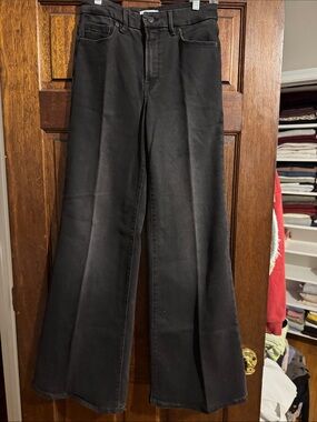 Good American Black High-Rise Flared Wide-Leg Jeans